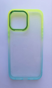 Луксозен твърд гръб кристално прозрачен за Apple iPhone 14 6.1 жълто син кант